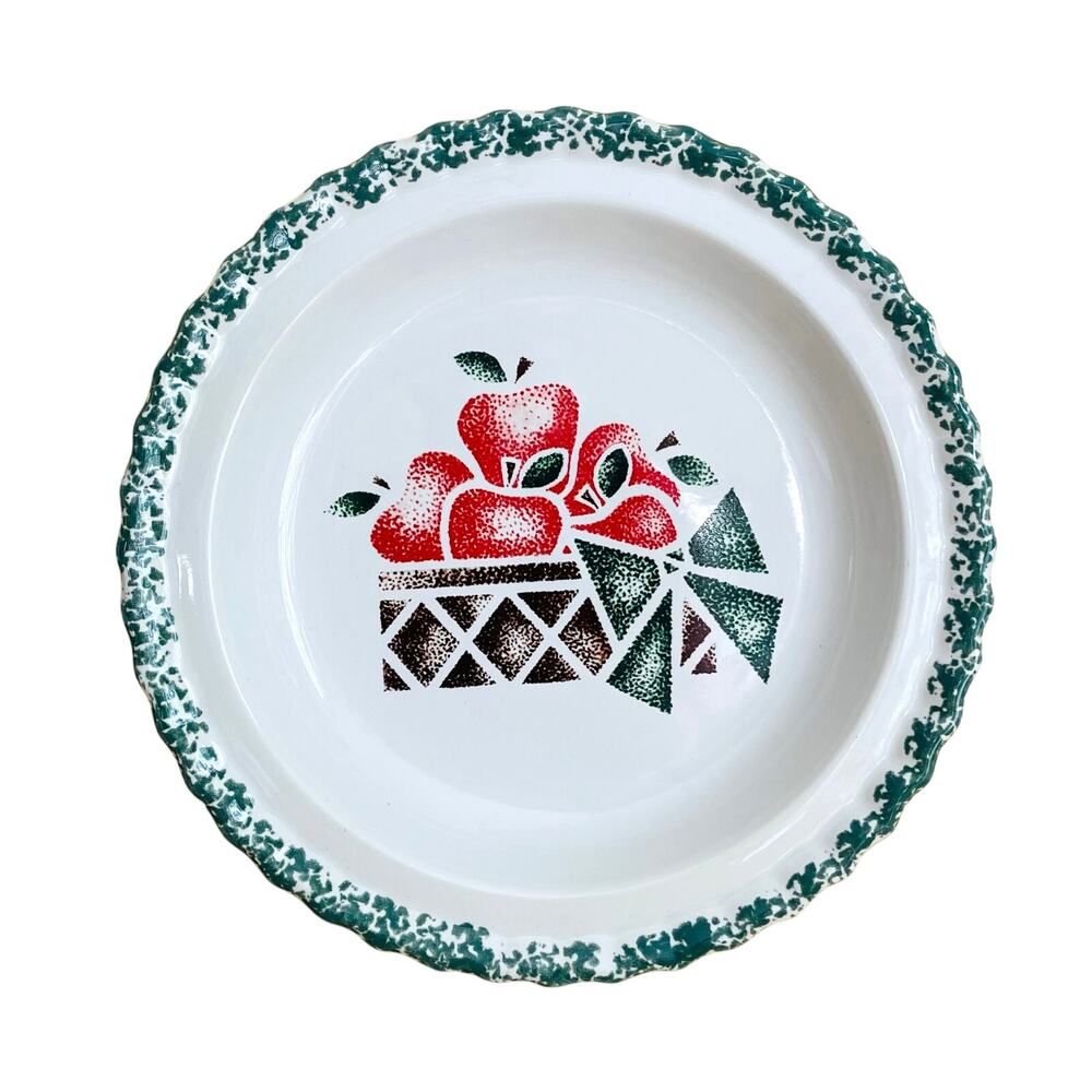 Vtg Pie Plate Dish House Of Lloyd Apples Basket Pan Folk Farmhouse Country